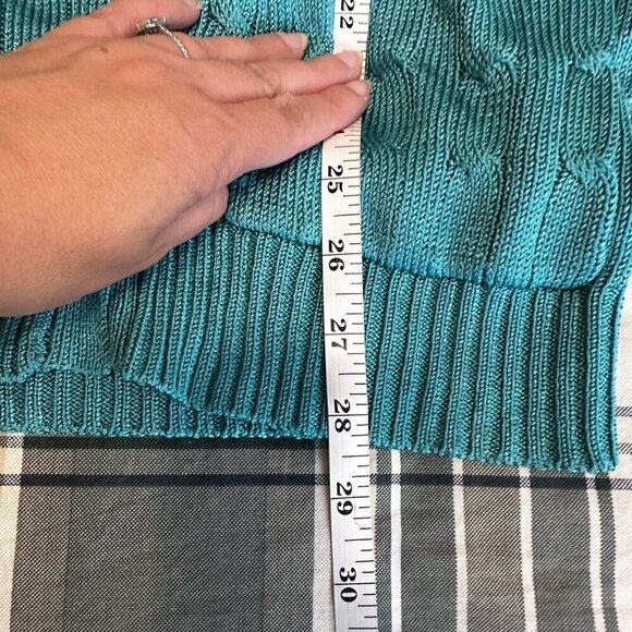 RALPH Lauren Black Label 100% silk Green Blue Cable Knit V Neck Cardigan Small - Picture 13 of 13
